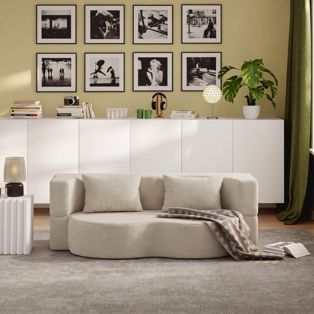SoBuy FST101-MI Canapé-Lit Convertible Beige 2 Places – Lit d'Appoint Pliable, Velours Côtelé Confortable, 2 Coussins Inclus – 177×107×32 cm, Charge 227 kg