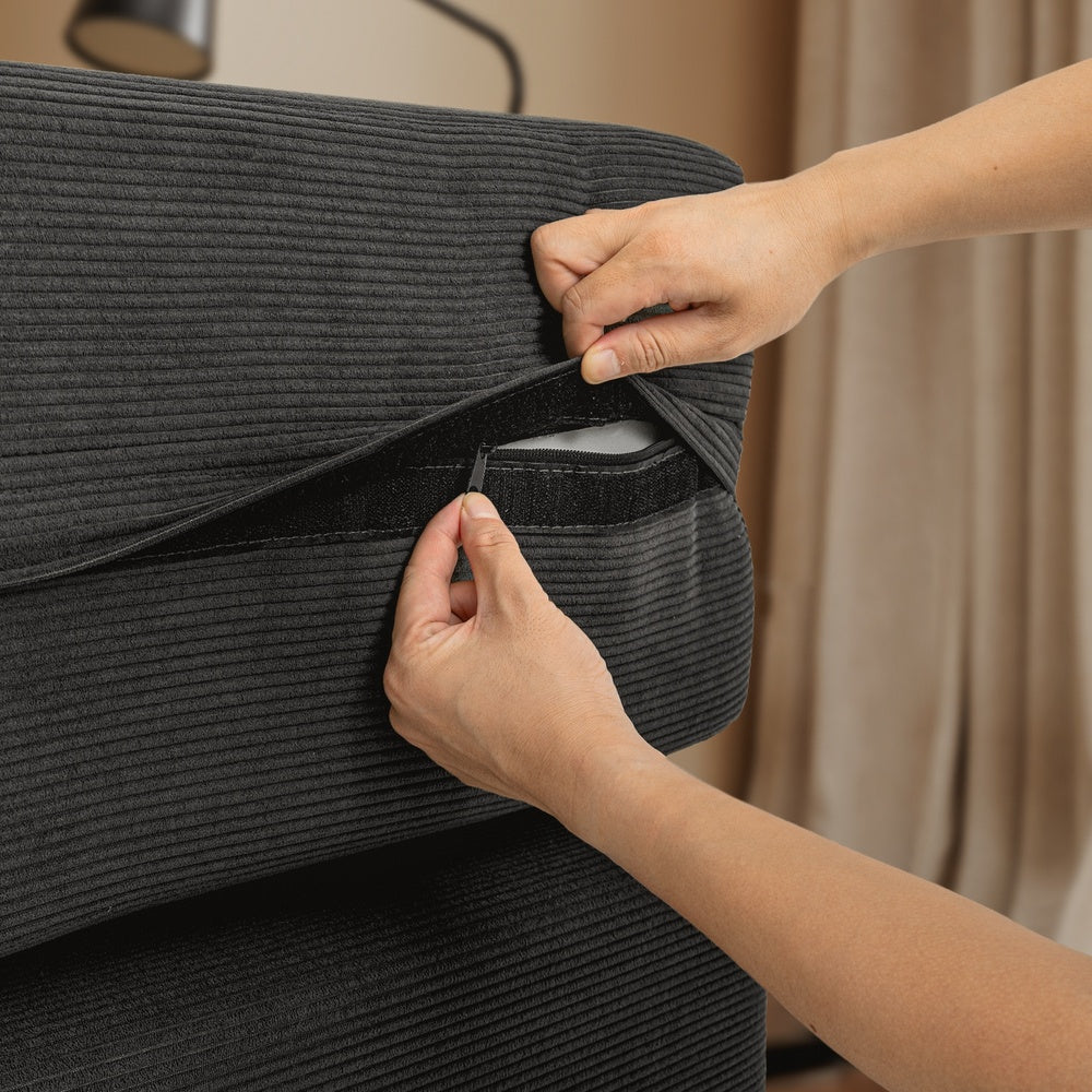 SoBuy FST101-SCH Canapé-Lit Convertible 2 Places Noir – Lit d'Appoint Dépliable pour Petits Espaces, Velours Côtelé Entièrement Déhoussable – 177×107×32 cm, Charge 227 kg