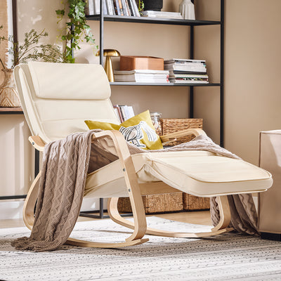SoBuy FST16-W Fauteuil a Bascule, Relax Rocking Chair, Chaise a Bascule avec Repose-Pieds et Appui-tête réglables, Beige