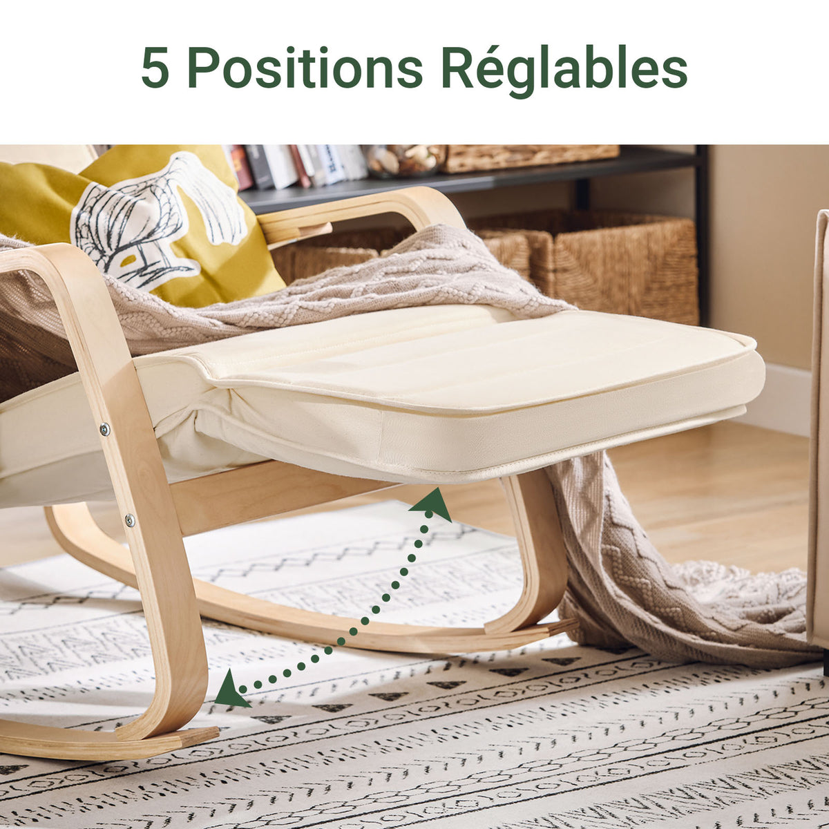 SoBuy FST16-W Fauteuil a Bascule, Relax Rocking Chair, Chaise a Bascule avec Repose-Pieds et Appui-tête réglables, Beige
