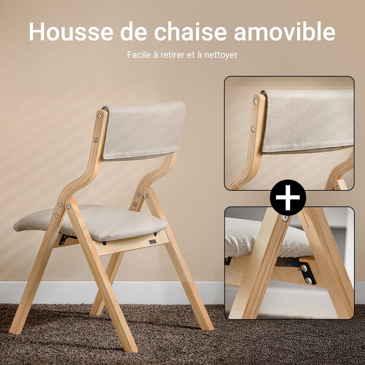 SoBuy FST40-HG Chaise Pliante Confortable en Bois – Housse Amovible Lavable – Naturel