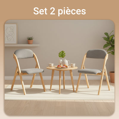 SoBuy FST92-Nx2 Lot de 2 Chaises Pliantes Rembourrées en Bois – Gris Clair