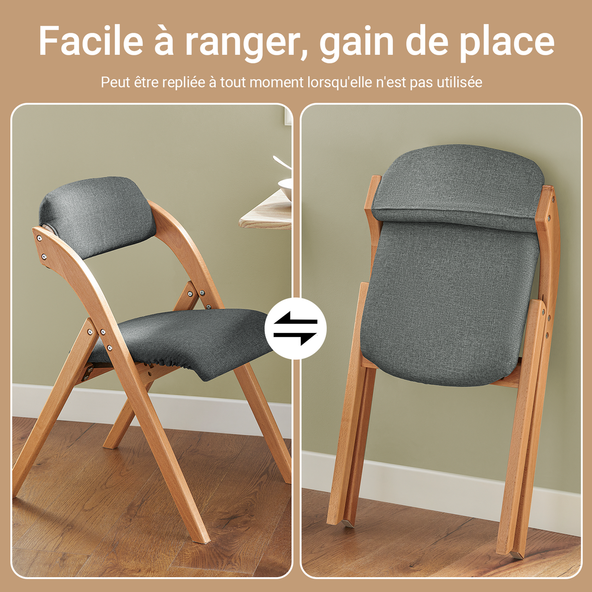 SoBuy FST92-SG Chaise Pliante Rembourrée en Bois – Gris Foncé