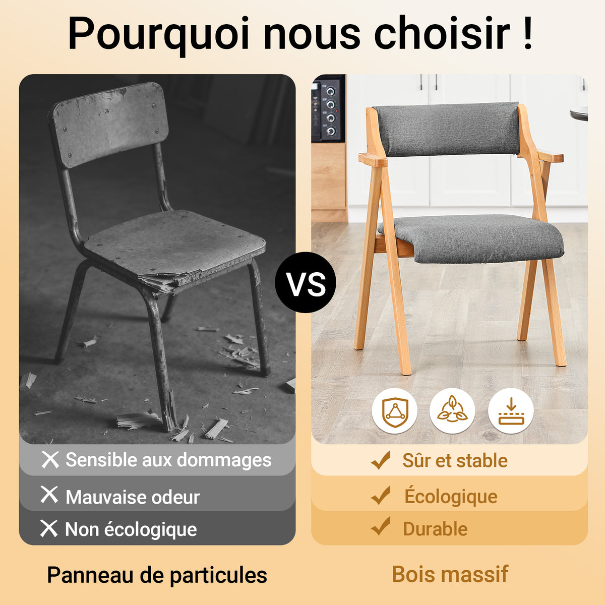SoBuy FST98-HG Chaise Pliante avec Coussin, Confortable et Gain de Place, Pliable, Design Fonctionnel, Usage Quotidien, Format Pratique, Compact – Bois, Gris