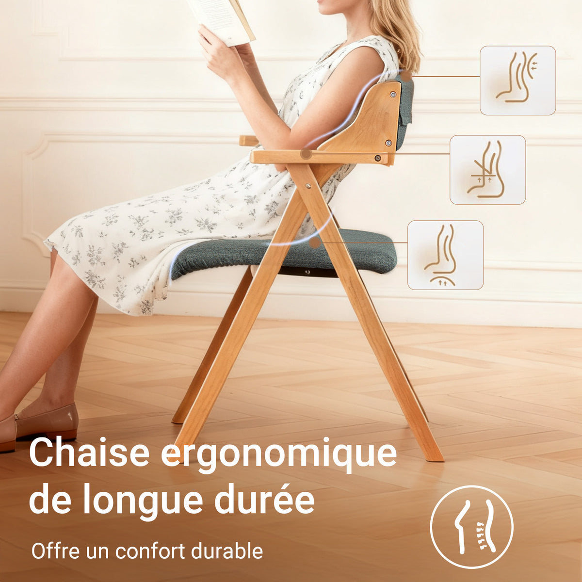 SoBuy FST98-SG Chaise Pliante avec Coussin, Confortable et Gain de Place, Pliable, Design Fonctionnel, Usage Quotidien, Format Pratique – Bois, Gris Foncé