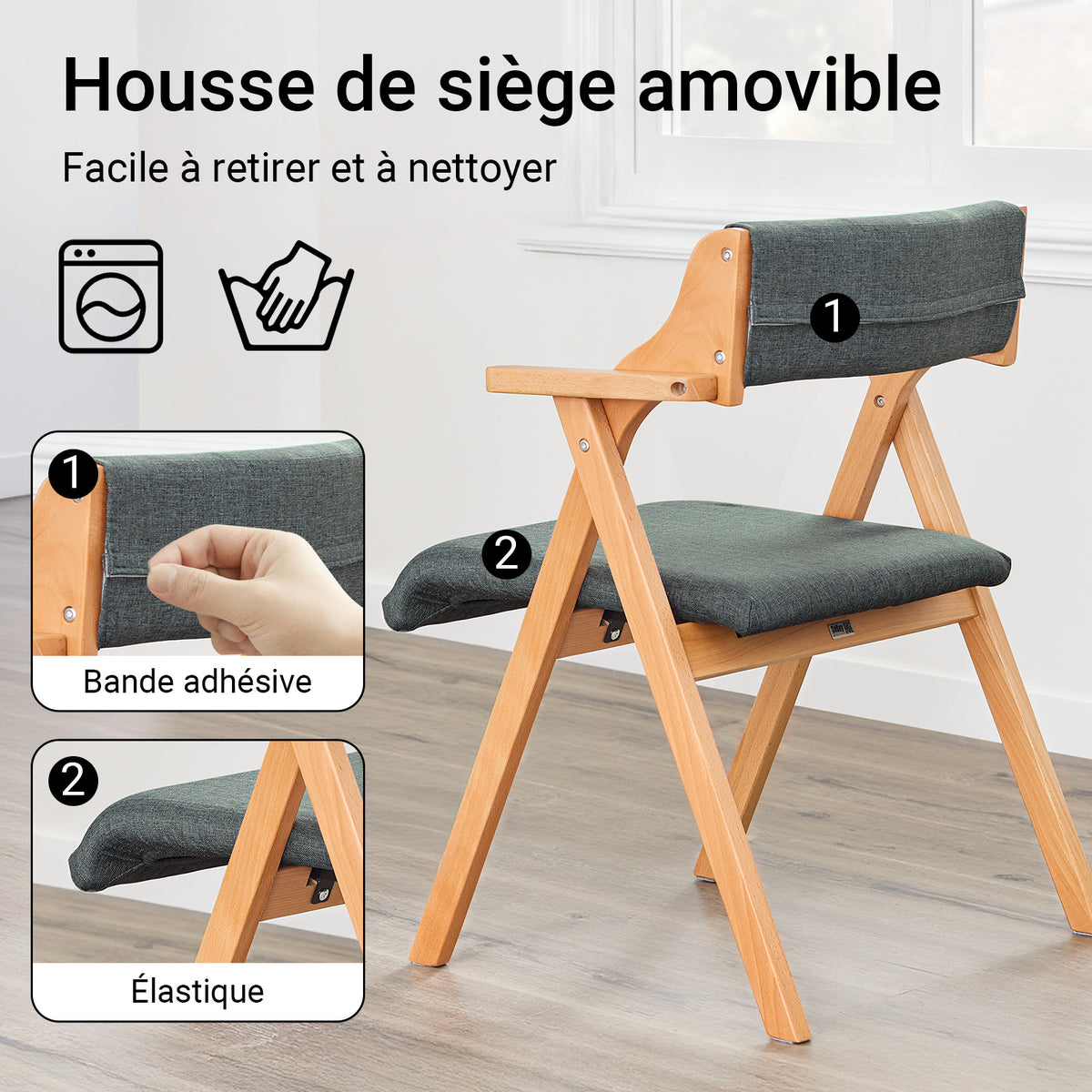 SoBuy FST98-SG Chaise Pliante avec Coussin, Confortable et Gain de Place, Pliable, Design Fonctionnel, Usage Quotidien, Format Pratique – Bois, Gris Foncé