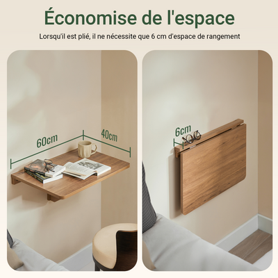 SoBuy FWT03-PF Table Murale Pliante 60×40 cm – Bureau ou Table Repas, Charge 50 kg, Vintage