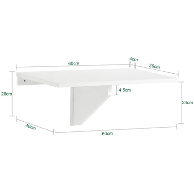 SoBuy FWT03-W Table Murale Pliante 60×40 cm – Bureau ou Table Repas, Charge 50 kg, Blanc