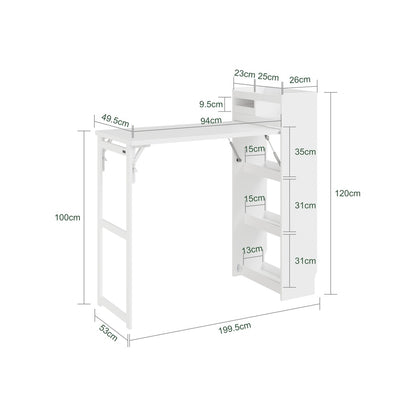 SoBuy FWT115-W Îlot Central de Cuisine à Table Pliante Extensible – Plan de Travail, Rangement – 65,3×199,5×120 cm, Blanc
