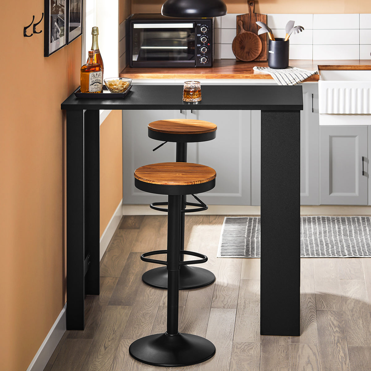 SoBuy FWT17-II-SCH Table de Bar Haute de Cuisine Table Mange Debout pour Petits Espaces, Bar pour Cuisine, Salon, Bureau ou Bar à Café Noire 112 x 57 x 106 cm