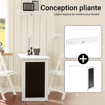 SoBuy FWT20-W Table Murale Rabattable à Manger Pliable avec Tableau Mémo Extensible Gain de Place pour Cuisine, Bureau et Petits Espaces Blanc 50cm x 75cm x 76cm
