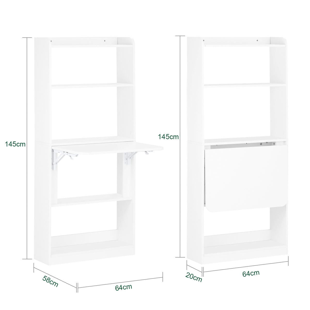 SoBuy FWT92-H-W Bureau pliable escamotable avec étagères 64 x 58 cm – Bureau ordinateur rabattable blanc gain de place