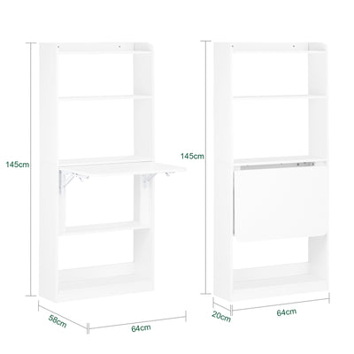 SoBuy FWT92-H-W Bureau pliable escamotable avec étagères 64 x 58 cm – Bureau ordinateur rabattable blanc gain de place