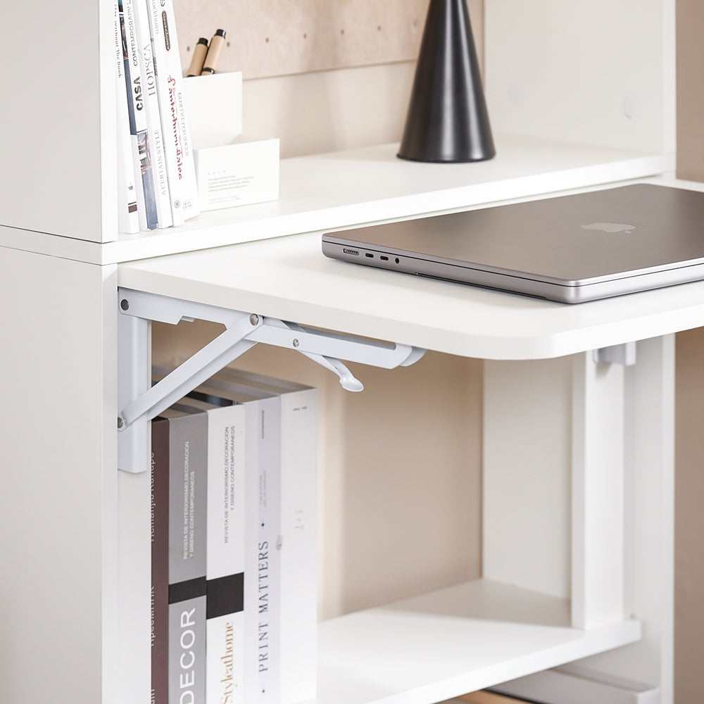 SoBuy FWT92-H-W Bureau pliable escamotable avec étagères 64 x 58 cm – Bureau ordinateur rabattable blanc gain de place