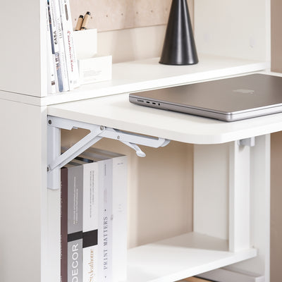 SoBuy FWT92-H-W Bureau pliable escamotable avec étagères 64 x 58 cm – Bureau ordinateur rabattable blanc gain de place