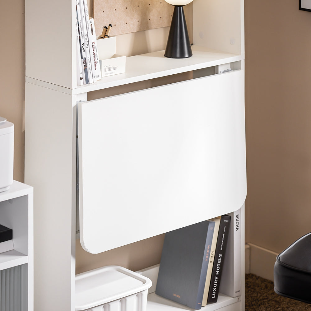 SoBuy FWT92-H-W Bureau pliable escamotable avec étagères 64 x 58 cm – Bureau ordinateur rabattable blanc gain de place