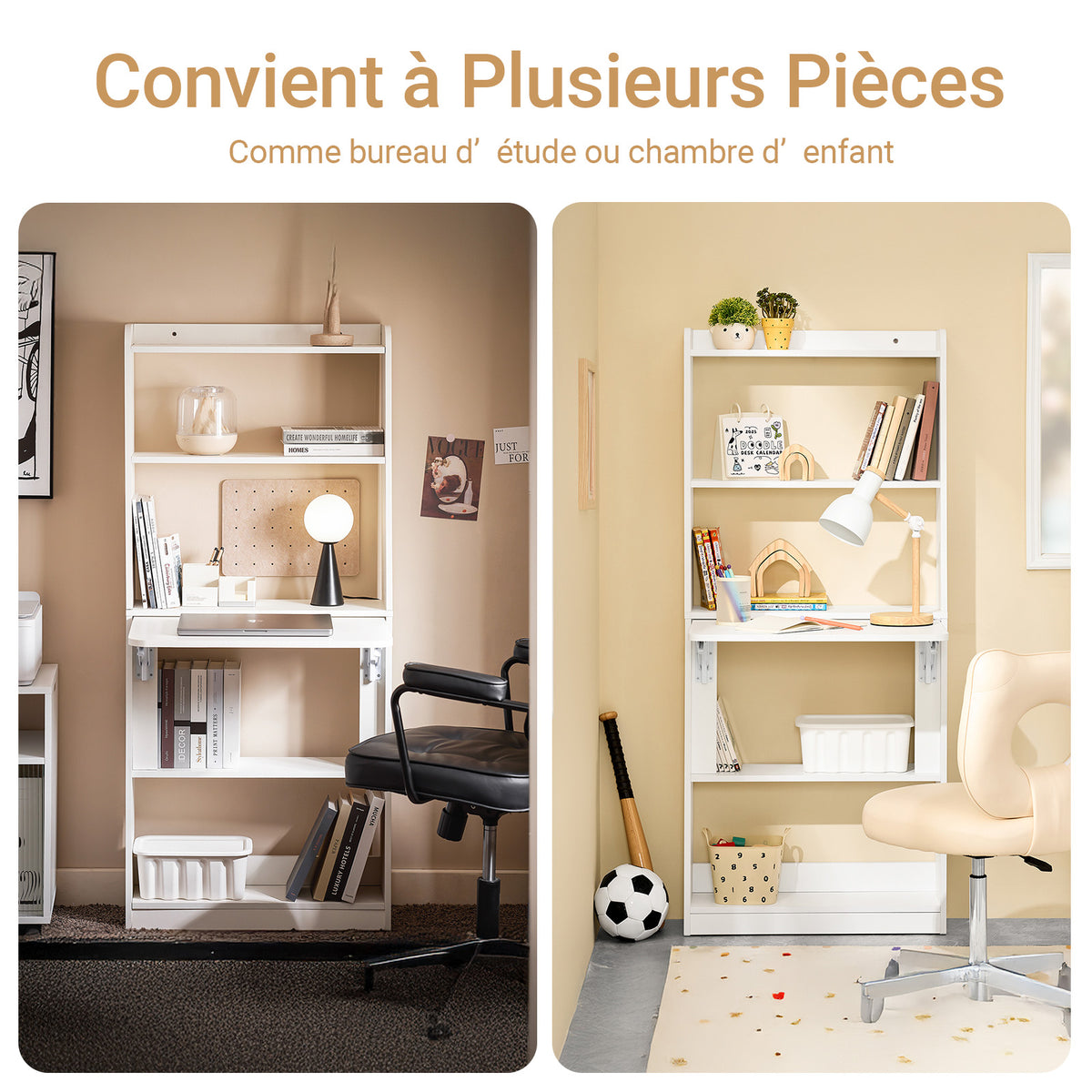 SoBuy FWT92-H-W Bureau pliable escamotable avec étagères 64 x 58 cm – Bureau ordinateur rabattable blanc gain de place