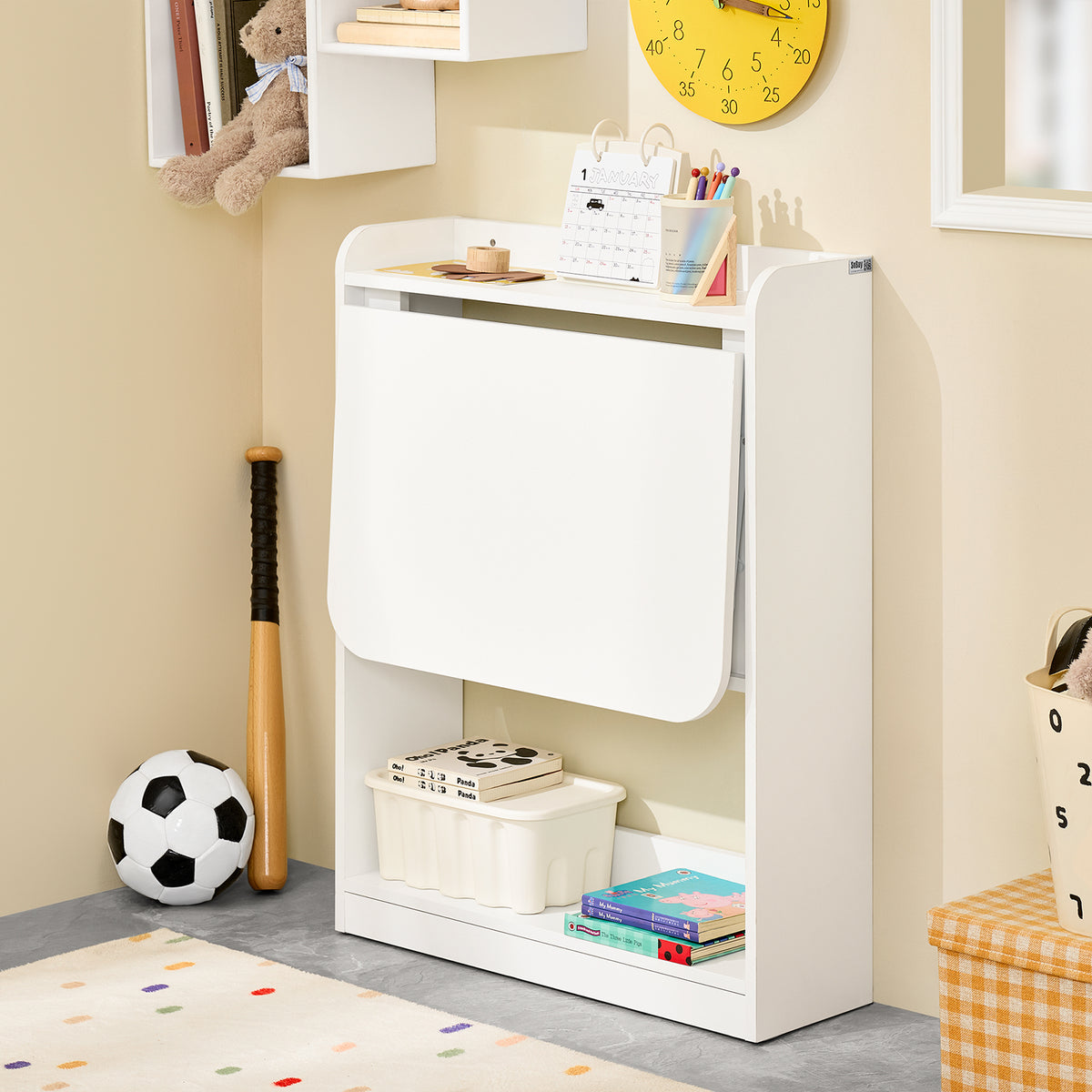 SoBuy FWT92-W Bureau Gaming Bureau avec Rangement Table Pliable d'Ordinateur Rabattable Table Gaming Desk Multifonctionnel avec Etagères de Rangement Blanc 64x58x82cm