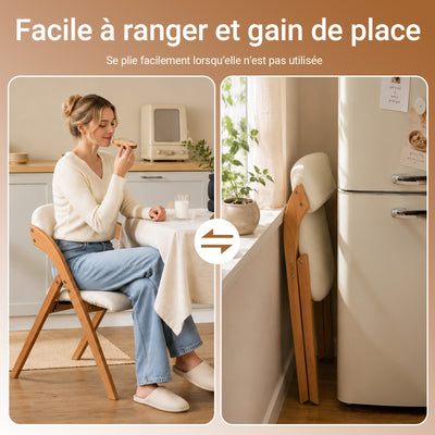 SoBuy FST92-W Chaise Pliante en Bois Massif, Assise et Dossier Rembourrés, Housse Amovible – Crème et Bois Naturel