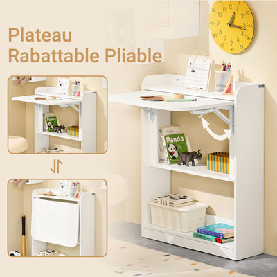 SoBuy FWT92-W Bureau Gaming Bureau avec Rangement Table Pliable d'Ordinateur Rabattable Table Gaming Desk Multifonctionnel avec Etagères de Rangement Blanc 64x58x82cm