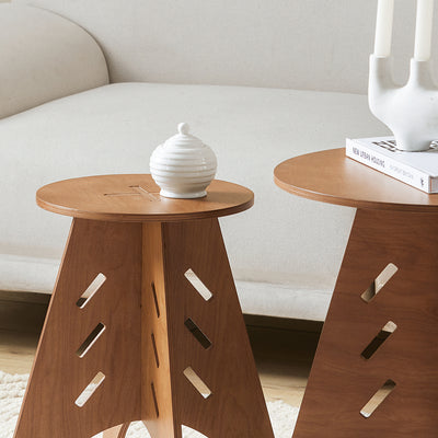 SoBuy HFBT01-BR  Table d'appoint Ronde en Bois Table Basse Ronde Table de Nuit Table de Chevet Bouts de Canapé en Tenons et Mortaises