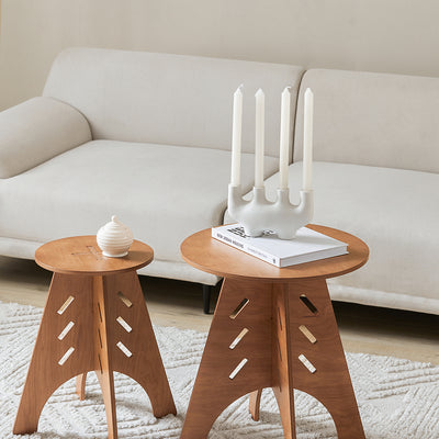 SoBuy HFBT01-BR  Table d'appoint Ronde en Bois Table Basse Ronde Table de Nuit Table de Chevet Bouts de Canapé en Tenons et Mortaises