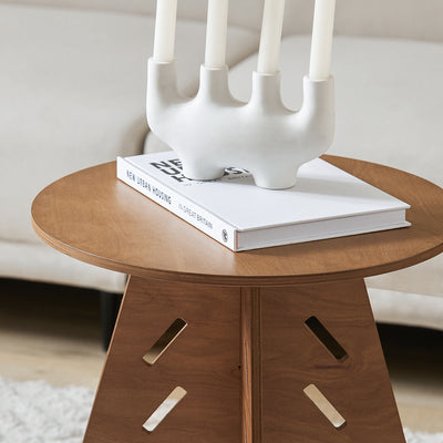 SoBuy HFBT01-BR  Table d'appoint Ronde en Bois Table Basse Ronde Table de Nuit Table de Chevet Bouts de Canapé en Tenons et Mortaises
