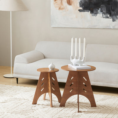 SoBuy HFBT01-BR  Table d'appoint Ronde en Bois Table Basse Ronde Table de Nuit Table de Chevet Bouts de Canapé en Tenons et Mortaises
