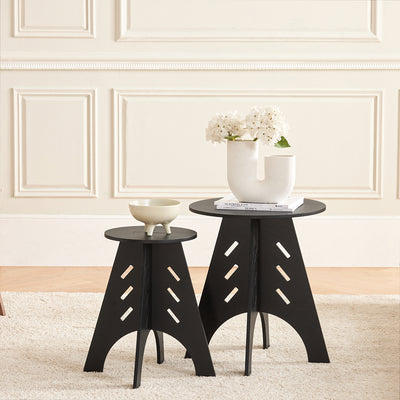 SoBuy HFBT01-K-SCH  Table d'appoint Ronde en Bois Table Basse Ronde Table de Nuit Table de Chevet Bouts de Canapé Marron en Tenons et Mortaises, Noir