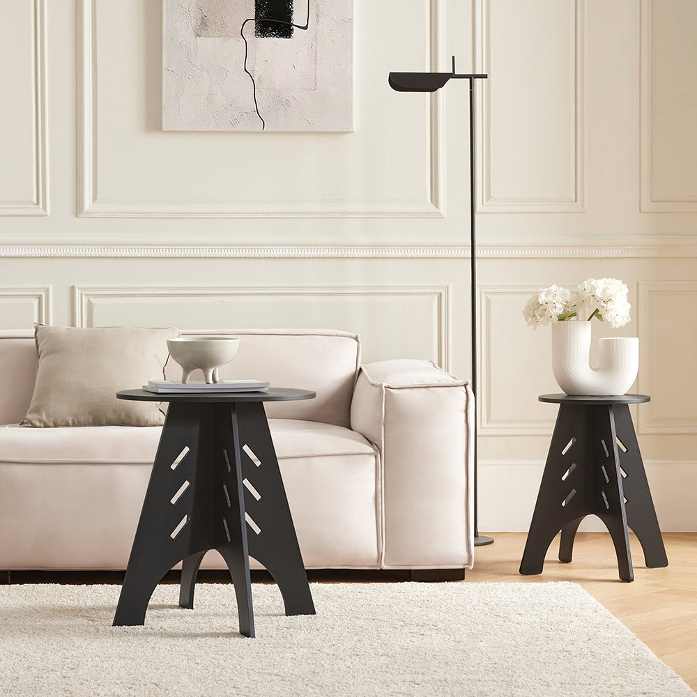 SoBuy HFBT01-K-SCH  Table d'appoint Ronde en Bois Table Basse Ronde Table de Nuit Table de Chevet Bouts de Canapé Marron en Tenons et Mortaises, Noir