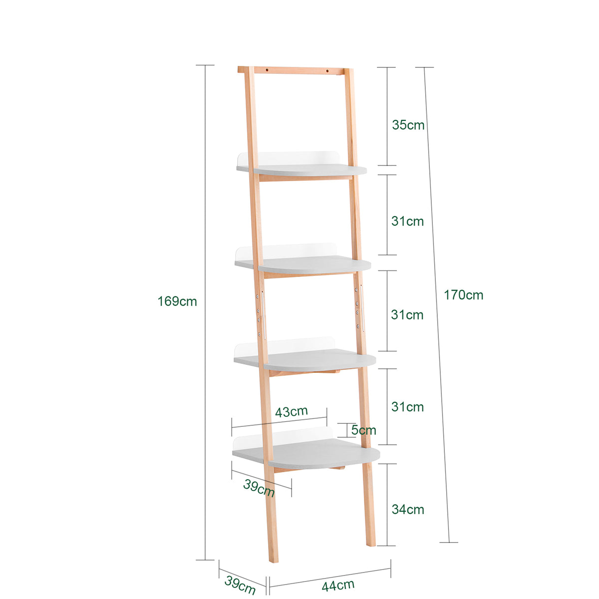 SoBuy HSTR02-K-HG Bibliothèque avec 4 Niveaux, pour Salon et Chambre, Rangement Optimisé, Design Fonctionnel, Usage Quotidien, Pratique – L44×P39×H169 cm, Gris