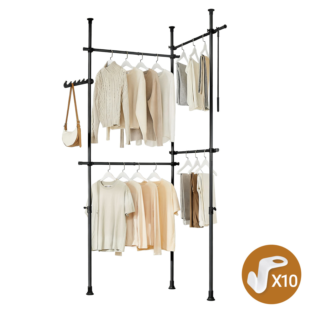 SoBuy KLS03-II-SCH Portant à vêtements télescopique robuste – Penderie ouverte réglable avec tringles pour chambre/dressing, 