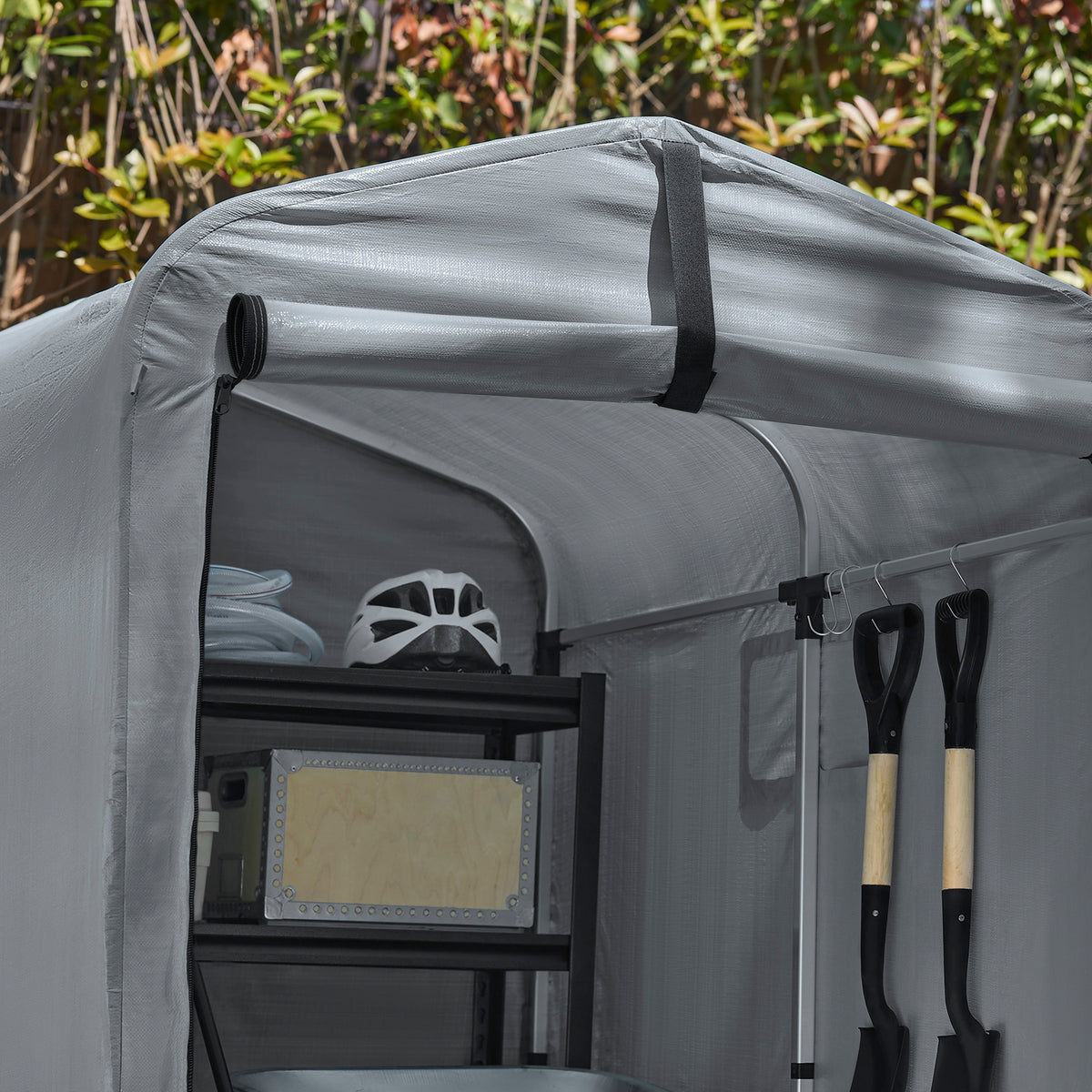 SoBuy KLS11-DG Abri de Jardin Imperméable avec Crochets et Revêtement Anti-UV – L120×P176×H163 cm, Cadre Aluminium, Vélo, Moto et Outils, Gris