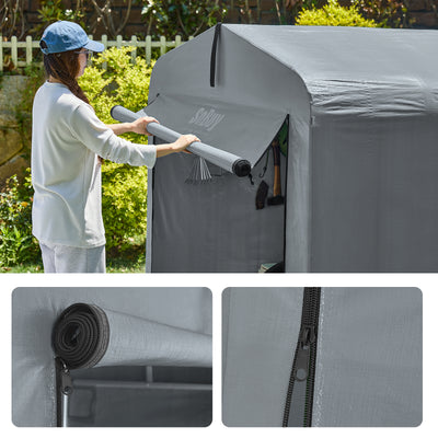 SoBuy KLS11-DG Abri de Jardin Imperméable avec Crochets et Revêtement Anti-UV – L120×P176×H163 cm, Cadre Aluminium, Vélo, Moto et Outils, Gris