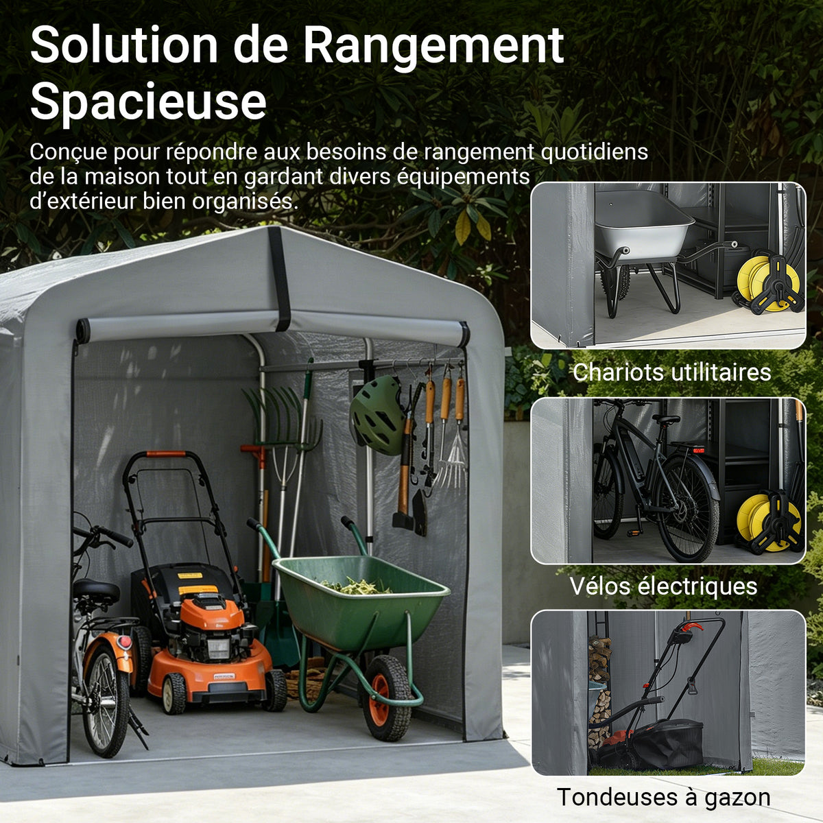 SoBuy KLS11-L-DG Grand garage moto extérieur 159 x 219 x 165 cm en aluminium avec crochets et aérations – Gris