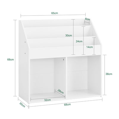 SoBuy KMB01-II-W Bibliothèque Enfant avec 3 Étagères, 2 Compartiments Ouverts, Coins Arrondis et Anti-Basculement – 68x30x68 cm, Blanc