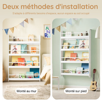 SoBuy KMB08-II-W Bibliothèque Enfant Montessori Murale, Étagère Livre Enfant 4 Niveaux, Meuble Rangement Enfant Gain de Place Blanc 80×12×118 cm