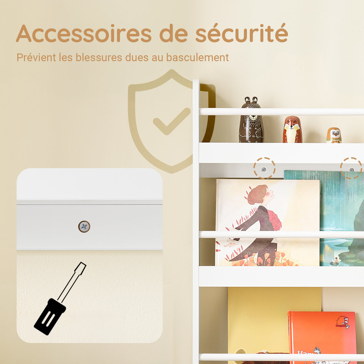 SoBuy KMB08-II-W Bibliothèque Enfant Montessori Murale, Étagère Livre Enfant 4 Niveaux, Meuble Rangement Enfant Gain de Place Blanc 80×12×118 cm