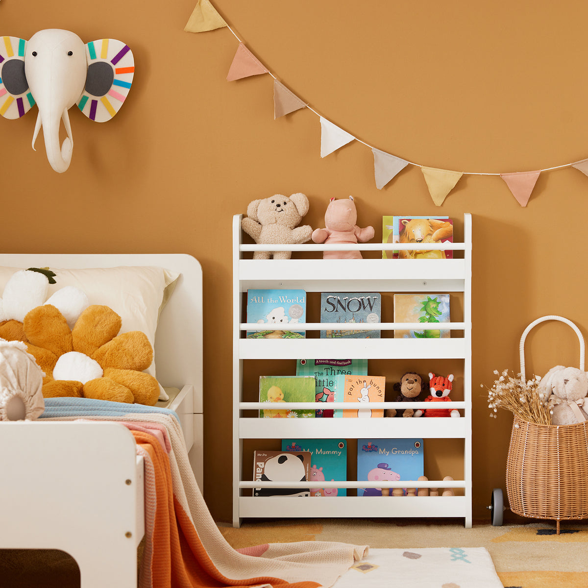 SoBuy KMB08-K-W Bibliothèque Murale Étagère à Livres Enfants Étagère de Rangement avec 4 Étages - Blanc