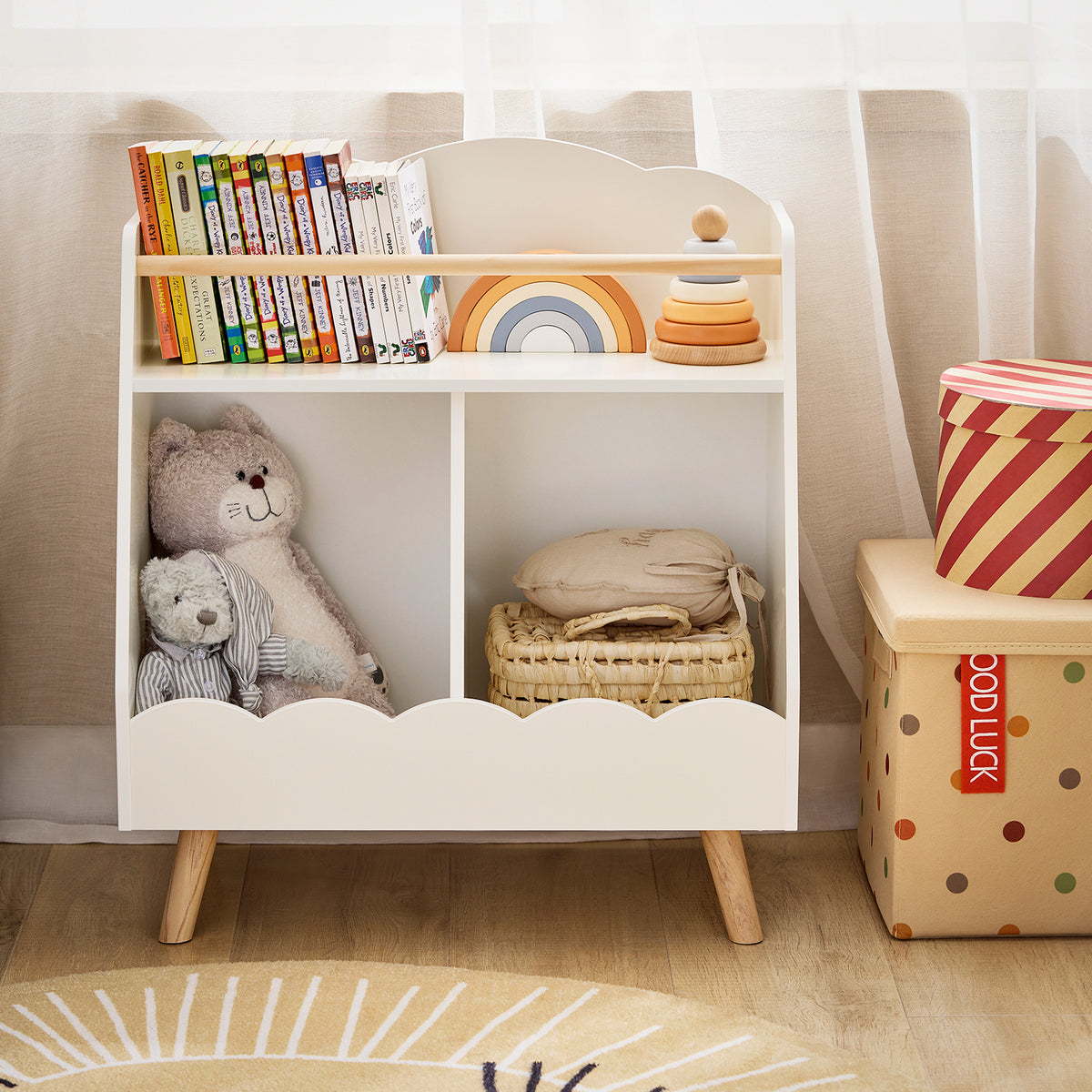SoBuy KMB100-K-W Bibliothèque Enfant, Étagère à Livres, Étagère de Rangement Jouets pour Enfants,  2 Compartiments Ouverts