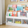SoBuy KMB118-W Bibliothèque Enfant avec Étagère Supérieure et 3 Compartiments, Coins Arrondis et Dispositif Anti-Basculement – L100×P30×H80 cm, PB E1, Blanc