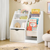 SoBuy KMB119-W Bibliothèque Enfant Montessori avec Étagère Inclinée, Poches Tissu et Pieds en Bois de Pin – L80×P40×H80 cm, PB/MDF E1, Blanc