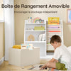 SoBuy KMB119-W Bibliothèque Enfant Montessori avec Étagère Inclinée, Poches Tissu et Pieds en Bois de Pin – L80×P40×H80 cm, PB/MDF E1, Blanc