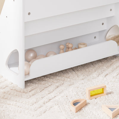 SoBuy KMB32-K-W Bibliothèque Enfant Montessori avec 4 Niveaux, Coins Arrondis et Dispositif Anti-Basculement – L70×P30×H60 cm, PB E1, Blanc