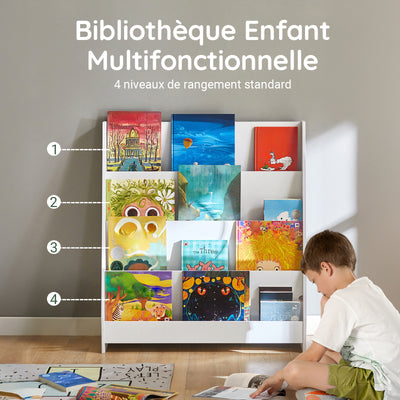 SoBuy KMB32-W Bibliothèque Montessori Enfant – 4 Compartiments pour Livres et Jouets, Blanc