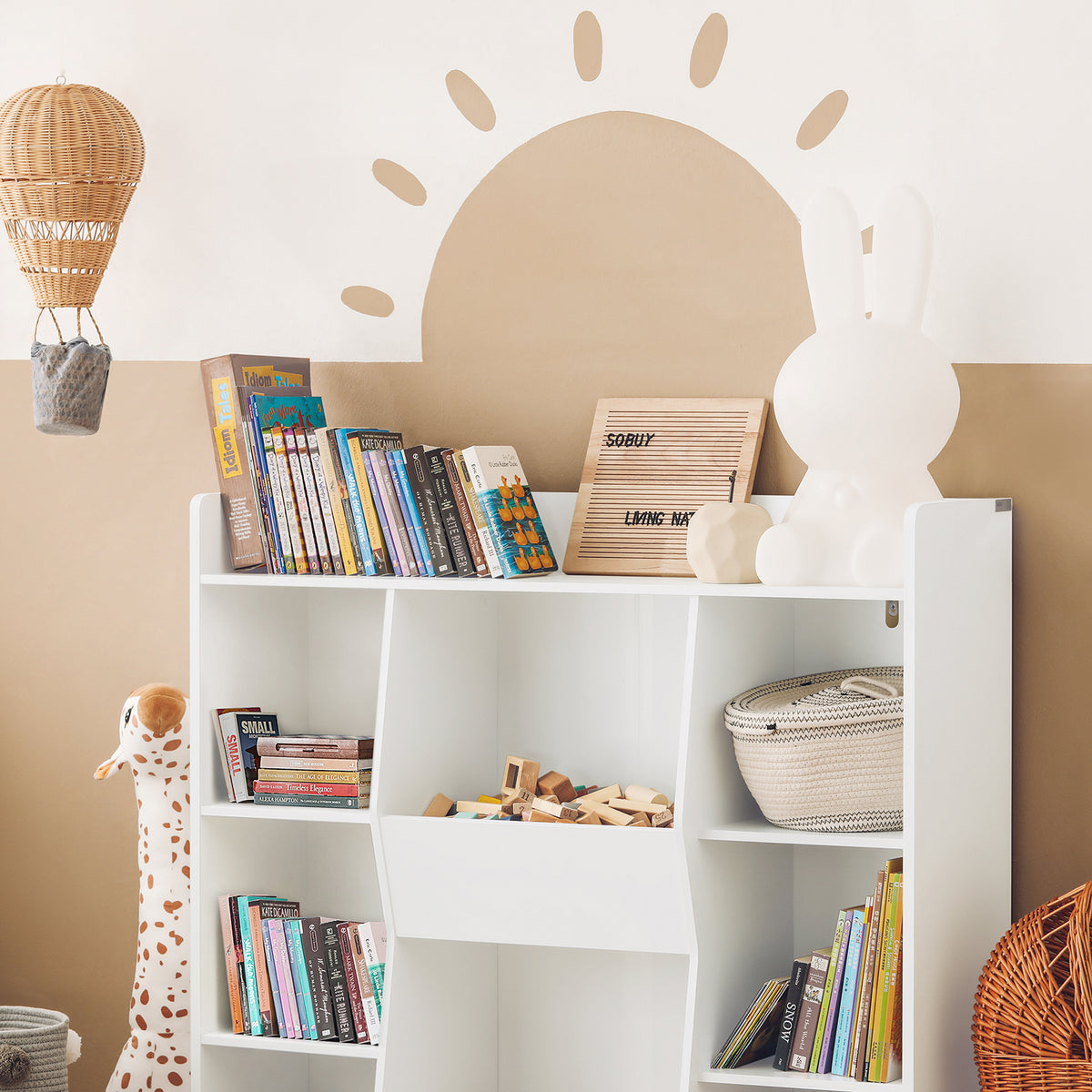 SoBuy KMB55-W Bibliothèque Enfant Montessori 8 Compartiments – Meuble Rangement Jouets et Livres, Blanc