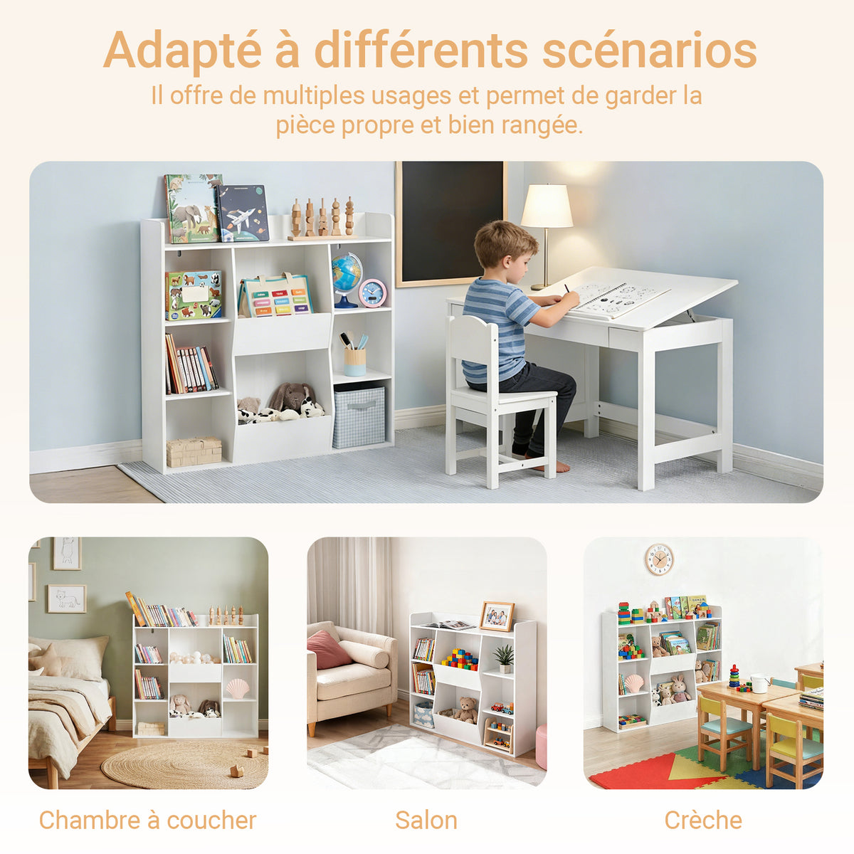 SoBuy KMB55-W Bibliothèque Enfant Montessori 8 Compartiments – Meuble Rangement Jouets et Livres, Blanc