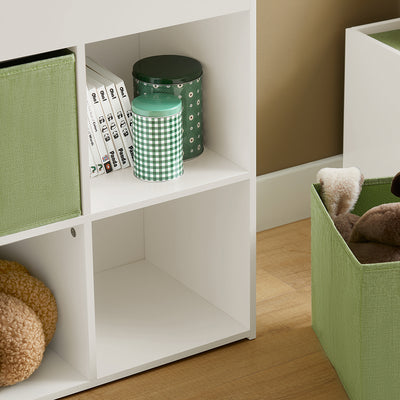 SoBuy KMB79-W Bibliothèque Enfant avec 3 Étagères, 4 Compartiments et 2 Coffres Amovibles – L60×P34×H80 cm, Charge 55 kg, MDF E1, Blanc