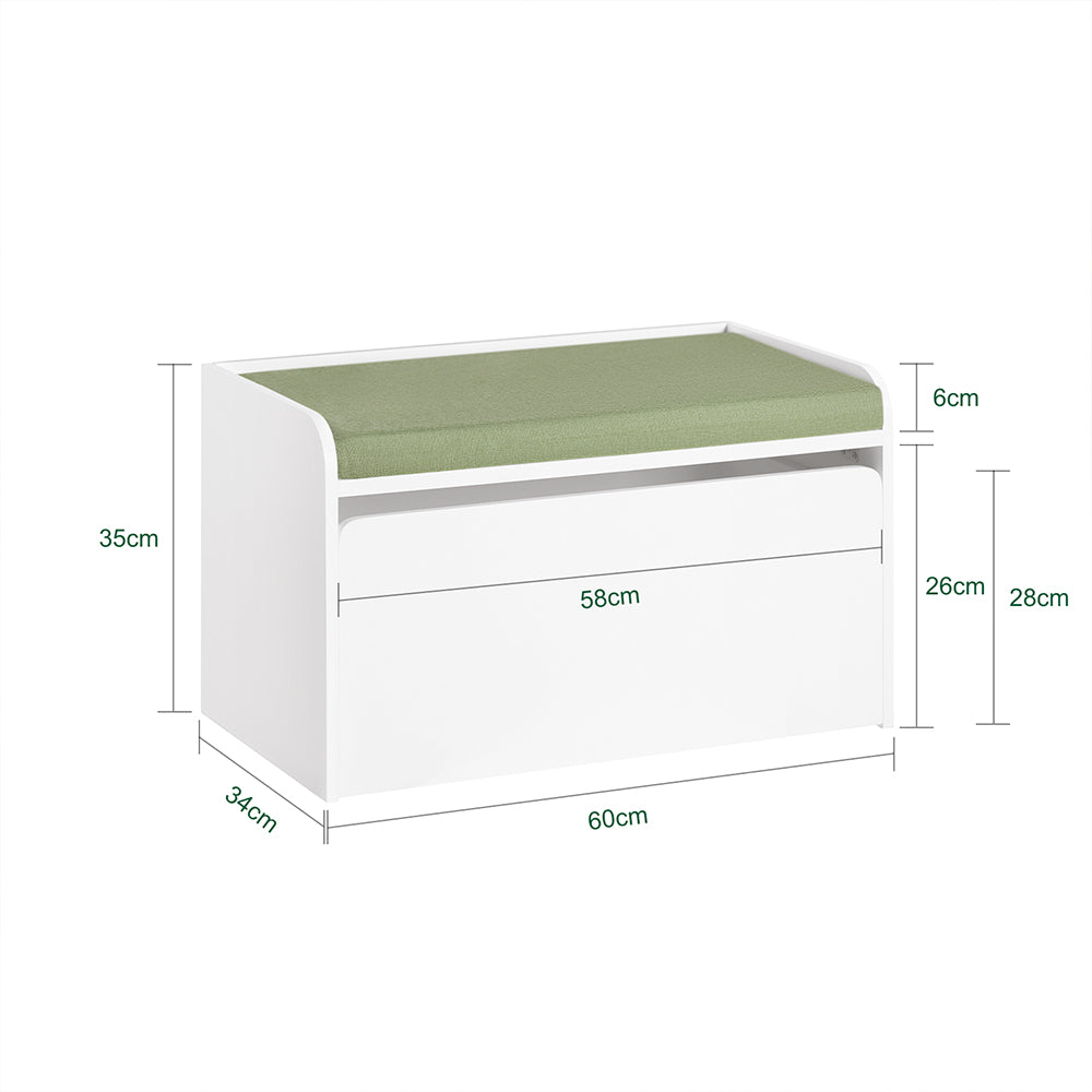 SoBuy KMB80-W Banc Coffre de Rangement 2 en 1, avec 1 Tiroir à roulettes et Assise Coussin Rembourré