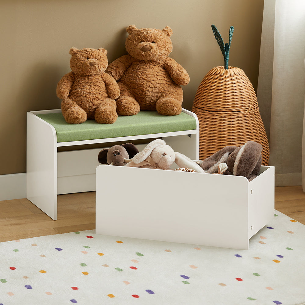 SoBuy KMB80-W Banc Coffre de Rangement 2 en 1, avec 1 Tiroir à roulettes et Assise Coussin Rembourré